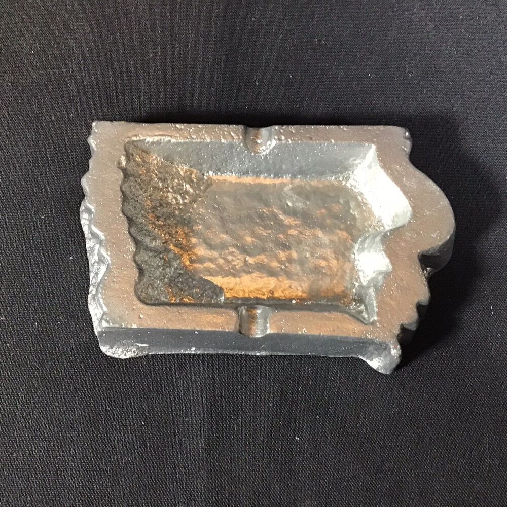 Vintage Pewter State of Iowa Heaven Shaped Ashtray Paperweight Trinket Dish